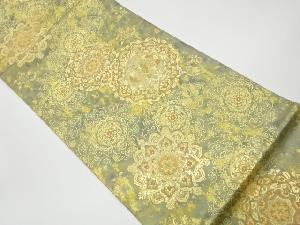 リサイクル　服部織物製　こはく錦二重箔織手工芸華文に鳳凰・花唐草模様織出し袋帯